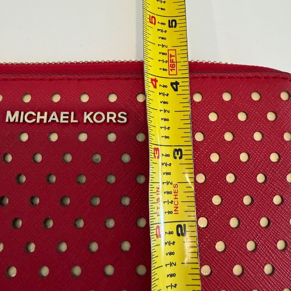 Michael Kors Red Zip Around Wallet With Gold Tone Polka Dots Multiple Pockets CC - Picture 6 of 6